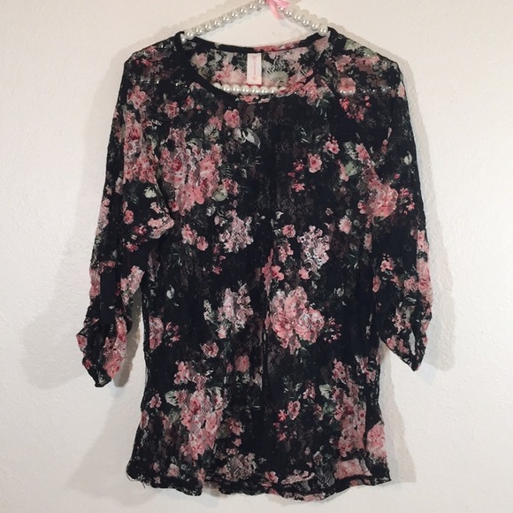 No Boundaries Tops - No boundaries Lace Floral Blouse Juniors XL